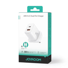 Заредете изображение във визуализатора на галерията – UK Joyroom JR-TCF05 20W USB-A USB-C charger + USB-C cable - white
