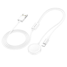 Заредете изображение във визуализатора на галерията – Borofone Wireless induction charger BQ22 2 in 1 for iWatch or phone white

