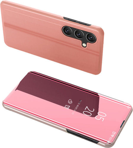 Clear View Case cover for Samsung Galaxy A24 4G cover with a flap pink