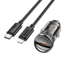 Заредете изображение във визуализатора на галерията – HOCO car charger Type C + cable Type C to Apple Lightning 8-pin PD 30W Z53 black
