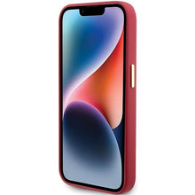 Заредете изображение във визуализатора на галерията – Guess Silicone Script Metal Logo &amp; Frame case for iPhone 15 Pro Max - red
