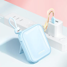 Заредете изображение във визуализатора на галерията – Joyroom power bank with USB C and Lightning cables and stand Cutie Series 10000mAh 22.5W blue (JR-L008)
