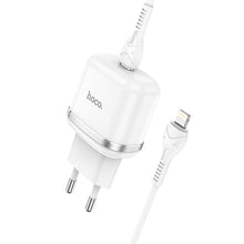 Заредете изображение във визуализатора на галерията – Hoco зарядно type c pd20w fast charge victorious with cable for iphone lightning 8-pin n24 white
