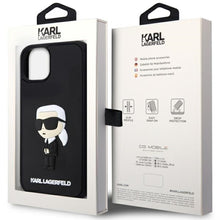 Заредете изображение във визуализатора на галерията – Original Pouch KARL LAGERFELD hardcase Rubber Ikonik 3D KLHCP14S3DRKINK for Iphone 14 Black
