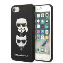 Заредете изображение във визуализатора на галерията – Karl Lagerfeld KLHCI8SAKICKCBK iPhone 7/8 / SE 2020 / SE 2022 black/black hardcase Saffiano Karl&amp;Choupette Head
