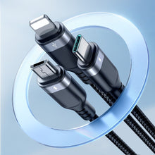 Заредете изображение във визуализатора на галерията – Joyroom Multi-Use Series 3-in-1 cable S-1T3018A18 Lightning USB-C micro USB 1.2m - black
