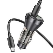 Заредете изображение във визуализатора на галерията – HOCO car charger USB QC 18W + 2 x Type C 30W + cabel Type C to Type C PD60W NZ12D transparent black
