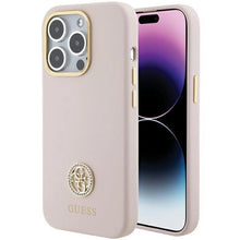 Заредете изображение във визуализатора на галерията – Guess Silicone Logo Strass 4G case for iPhone 15 Pro - light pink
