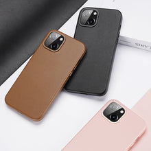 Заредете изображение във визуализатора на галерията – Dux Ducis Grit Leather Case for iPhone 14 Plus Elegant Faux Leather Cover (MagSafe Compatible) Pink
