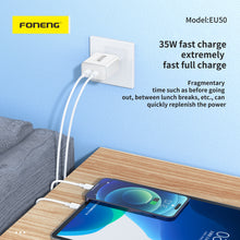Заредете изображение във визуализатора на галерията – Foneng Wall charger EU50 - 2xType C - PD 35W 3A white
