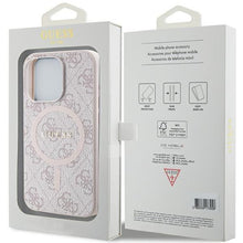 Заредете изображение във визуализатора на галерията – Original faceplate case GUESS GUHMP15LG4GFRP for iPhone 15 Pro (Magsafe / 4G Ring classic logo / pink)
