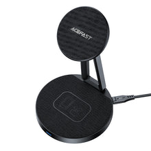 Заредете изображение във визуализатора на галерията – Acefast Qi Wireless Charger 15W for iPhone (with MagSafe) and Apple AirPods Stand Holder Magnetic Holder Black (E8 black) - TopMag
