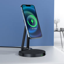 Заредете изображение във визуализатора на галерията – Acefast Qi Wireless Charger 15W for iPhone (with MagSafe) and Apple AirPods Stand Holder Magnetic Holder Black (E8 black) - TopMag

