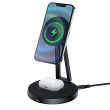 Заредете изображение във визуализатора на галерията – Acefast Qi Wireless Charger 15W for iPhone (with MagSafe) and Apple AirPods Stand Holder Magnetic Holder Black (E8 black) - TopMag
