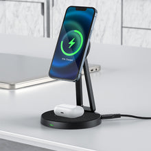 Заредете изображение във визуализатора на галерията – Acefast Qi Wireless Charger 15W for iPhone (with MagSafe) and Apple AirPods Stand Holder Magnetic Holder Black (E8 black) - TopMag
