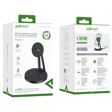 Заредете изображение във визуализатора на галерията – Acefast Qi Wireless Charger 15W for iPhone (with MagSafe) and Apple AirPods Stand Holder Magnetic Holder Black (E8 black) - TopMag
