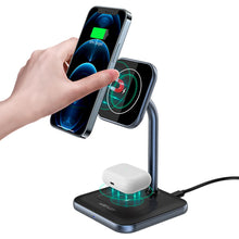 Заредете изображение във визуализатора на галерията – Acefast Qi Wireless Charger 15W for iPhone (with MagSafe) and Apple AirPods Stand Holder Magnetic Holder Black (E1 black) - TopMag
