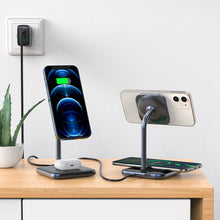 Заредете изображение във визуализатора на галерията – Acefast Qi Wireless Charger 15W for iPhone (with MagSafe) and Apple AirPods Stand Holder Magnetic Holder Black (E1 black) - TopMag
