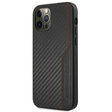 Заредете изображение във визуализатора на галерията – AMG AMHCP12MDEBK iPhone 12/12 Pro 6,1" czarny/black hardcase Leather&amp;Carbon Red Stitching - TopMag
