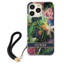 Заредете изображение във визуализатора на галерията – Guess GUHCP13LHFLSB iPhone 13 Pro / 13 6,1" niebieski/blue hardcase Flower Strap - TopMag
