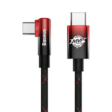 Заредете изображение във визуализатора на галерията – Baseus MVP Elbow angled cable Power Delivery cable with side connector USB Type C / USB Type C 2m 100W 5A red (CAVP000720 - TopMag
