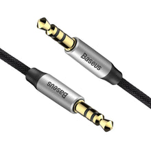 Заредете изображение във визуализатора на галерията – Baseus Yiven M30 stereo AUX 3.5 mm audio cable male mini jack 0.5m silver-black (CAM30-AS1) - TopMag

