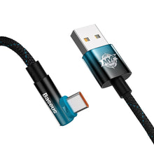 Заредете изображение във визуализатора на галерията – Baseus MVP 2 Elbow-shaped Fast Charging Data Cable USB to Type-C 100W 1m Black+Blue
