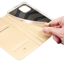 Заредете изображение във визуализатора на галерията – Dux Ducis Skin Pro Holster Flip Cover for iPhone 14 Plus gold - TopMag

