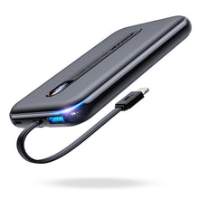 Заредете изображение във визуализатора на галерията – Joyroom power bank with built-in Lightning cable 20W 10000mAh PD QC3.0 black (JR-L001- Lightning) - TopMag
