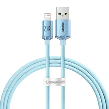 Заредете изображение във визуализатора на галерията – Baseus Crystal Shine Series USB cable - Lightning 2,4A 20W 1,2m blue (CAJY001103) - TopMag
