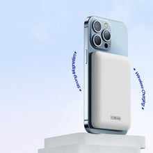 Заредете изображение във визуализатора на галерията – Duzzona magnetic powerbank 5000 mAh with wireless charging function (MagSafe, Qi) USB-C 20W white (W4) - TopMag
