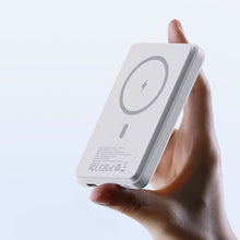 Заредете изображение във визуализатора на галерията – Duzzona magnetic powerbank 5000 mAh with wireless charging function (MagSafe, Qi) USB-C 20W white (W4) - TopMag
