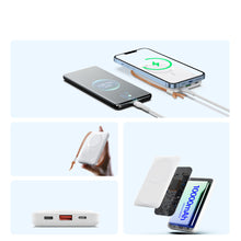 Заредете изображение във визуализатора на галерията – Duzzona magnetic powerbank 10000 mAh with wireless charging function (MagSafe, Qi) USB-A / USB-C 22.5W white (W5) - TopMag
