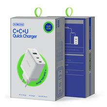 Заредете изображение във визуализатора на галерията – Duzzona 3-port GaN charger 2 x USB Type C + USB 65W PD QC3.0 white (T1) - TopMag
