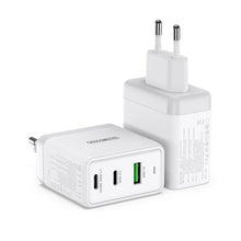 Заредете изображение във визуализатора на галерията – Duzzona 3-port GaN charger 2 x USB Type C + USB 65W PD QC3.0 white (T1) - TopMag

