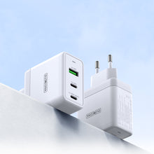 Заредете изображение във визуализатора на галерията – Duzzona 3-port GaN charger 2 x USB Type C + USB 65W PD QC3.0 white (T1) - TopMag
