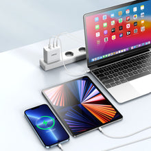 Заредете изображение във визуализатора на галерията – Duzzona 3-port GaN charger 2 x USB Type C + USB 65W PD QC3.0 white (T1) - TopMag
