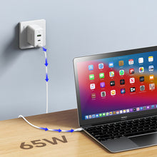 Заредете изображение във визуализатора на галерията – Duzzona 3-port GaN charger 2 x USB Type C + USB 65W PD QC3.0 white (T1) - TopMag
