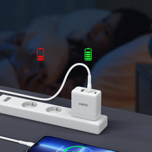 Заредете изображение във визуализатора на галерията – Duzzona 3-port GaN charger 2 x USB Type C + USB 65W PD QC3.0 white (T1) - TopMag
