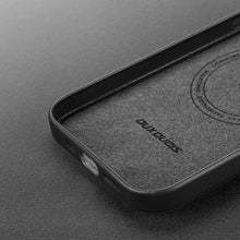 Заредете изображение във визуализатора на галерията – Dux Ducis Grit Leather Case for iPhone 14 Elegant Faux Leather Cover (MagSafe Compatible) Black - TopMag
