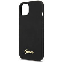 Заредете изображение във визуализатора на галерията – Guess GUHCP13MLSLMGBK iPhone 13 6.1&quot; black/black hardcase Silicone Script Gold Logo
