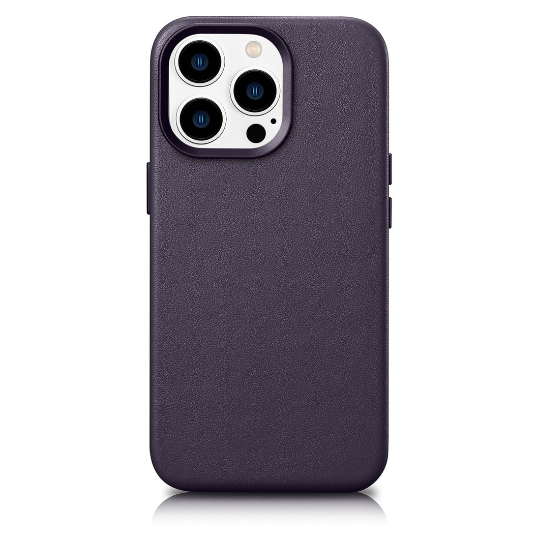 iCarer Case Leather genuine leather case cover for iPhone 14 Pro dark purple (WMI14220706-DP) (MagSafe compatible) - TopMag