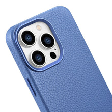 Заредете изображение във визуализатора на галерията – iCarer Litchi Premium Leather Case iPhone 14 Pro Magnetic Leather Case with MagSafe Light Blue (WMI14220710-LB) - TopMag

