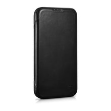 Заредете изображение във визуализатора на галерията – iCarer CE Oil Wax Premium Leather Folio Case Leather Case iPhone 14 Flip Magnetic MagSafe Black (AKI14220705-BK) - TopMag

