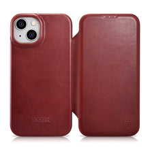 Заредете изображение във визуализатора на галерията – iCarer CE Oil Wax Premium Leather Folio Case Leather Case for iPhone 14 Flip Magnetic MagSafe Red (AKI14220705-RD) - TopMag
