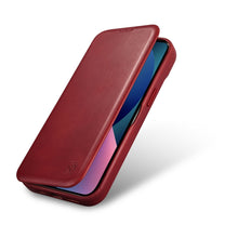 Заредете изображение във визуализатора на галерията – iCarer CE Oil Wax Premium Leather Folio Case Leather Case for iPhone 14 Flip Magnetic MagSafe Red (AKI14220705-RD) - TopMag
