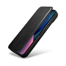 Заредете изображение във визуализатора на галерията – iCarer CE Oil Wax Premium Leather Folio Case Leather Case for iPhone 14 Pro Flip Magnetic MagSafe Black (AKI14220706-BK) - TopMag
