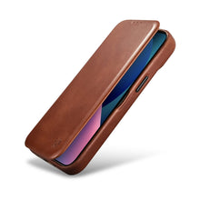 Заредете изображение във визуализатора на галерията – iCarer CE Oil Wax Premium Leather Folio Case Leather Case for iPhone 14 Pro Flip Magnetic MagSafe Brown (AKI14220706-BN) - TopMag
