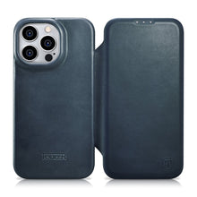 Заредете изображение във визуализатора на галерията – iCarer CE Oil Wax Premium Leather Folio Case Leather Case for iPhone 14 Pro Flip Magnetic MagSafe Blue (AKI14220706-BU) - TopMag
