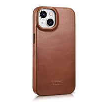 Заредете изображение във визуализатора на галерията – iCarer CE Oil Wax Premium Leather Folio Case Leather Case for iPhone 14 Plus magnetic flip MagSafe brown (AKI14220707-BN) - TopMag
